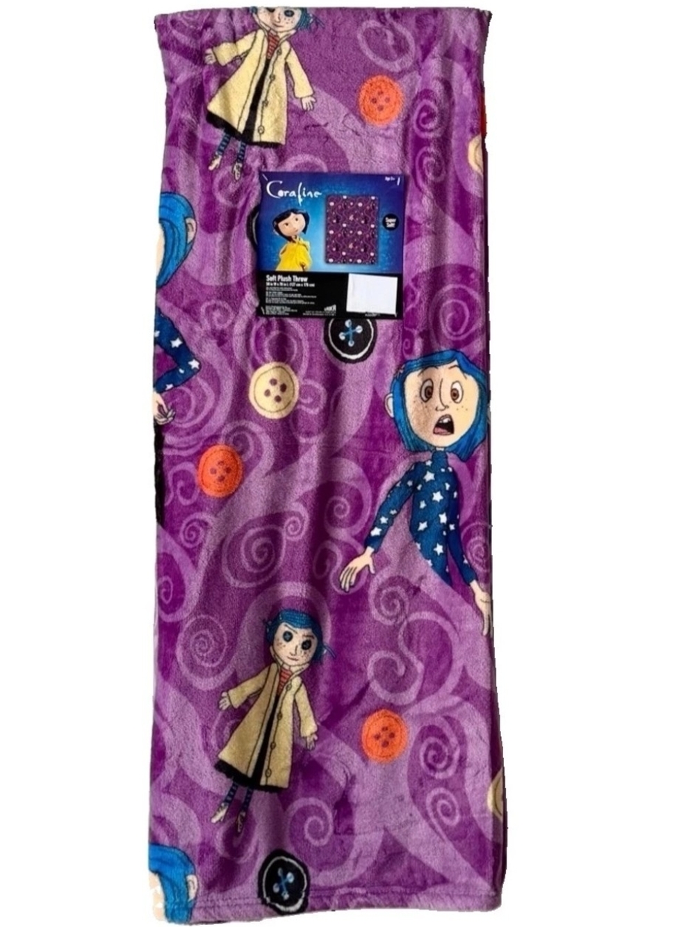 Coraline Purple Soft Plush Throw Blanket 50" x 70" Cozy Fleece Button Design New